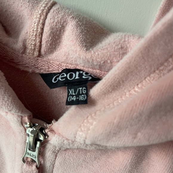 George Cherry Bedazzled Pink Velvet Velour Zip Up XS/S - Picture 3 of 4